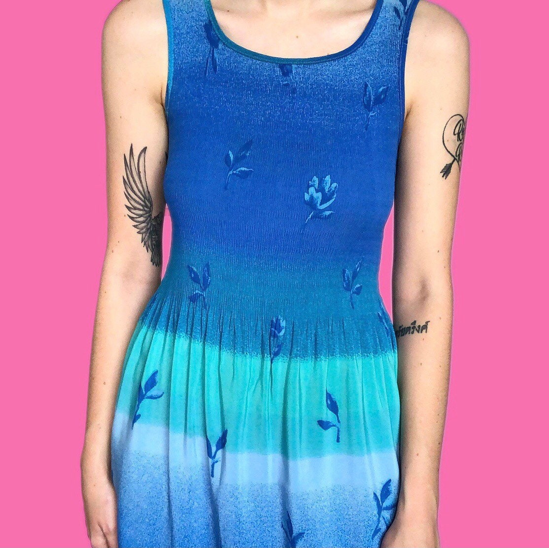 Beautiful vintage blue floral summer maxi dress UK M