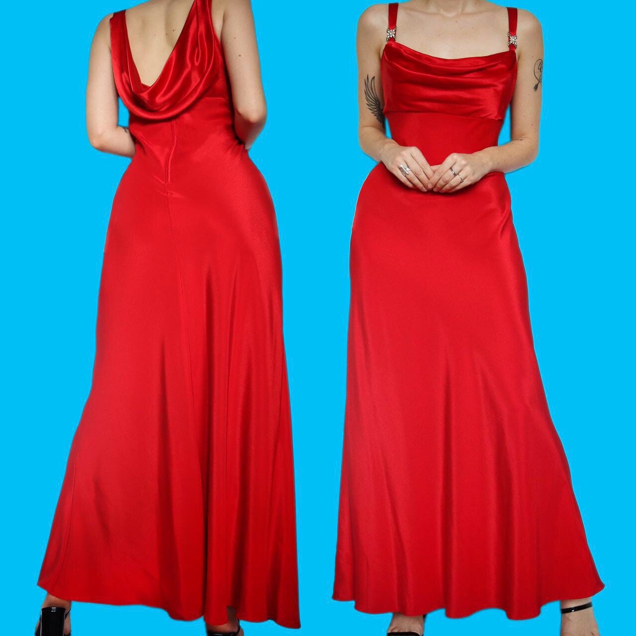 Beautiful vintage diamanté red evening dress with matching shawl UK 16