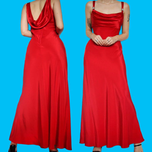 Beautiful vintage diamanté red evening dress with matching shawl UK 16