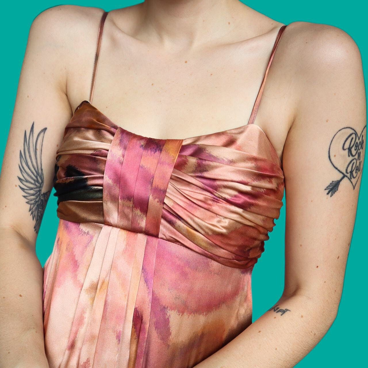 Beautiful 100% silk floral a-line evening dress UK 8