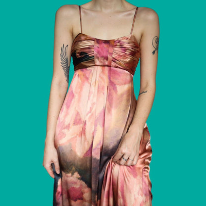 Beautiful 100% silk floral a-line evening dress UK 8