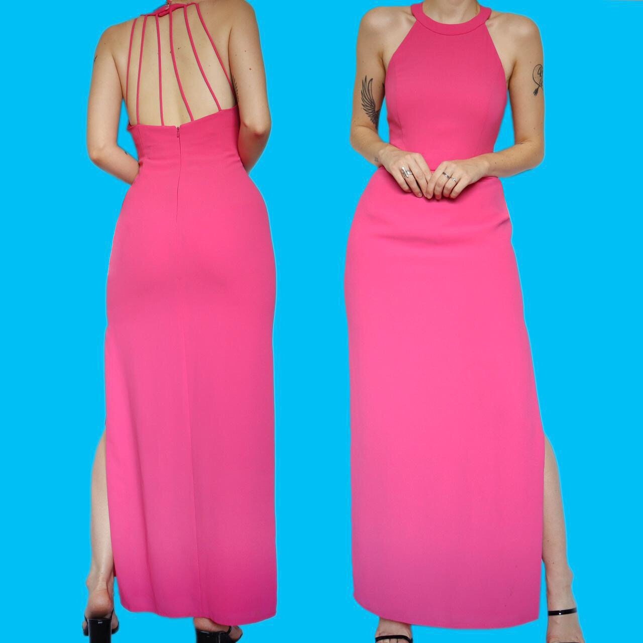 Beautiful vintage Frank Usher bubblegum pink evening dress UK 12