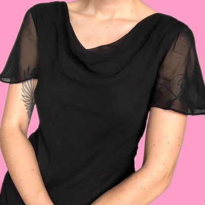 Chic vintage black chiffon midi dress UK 12