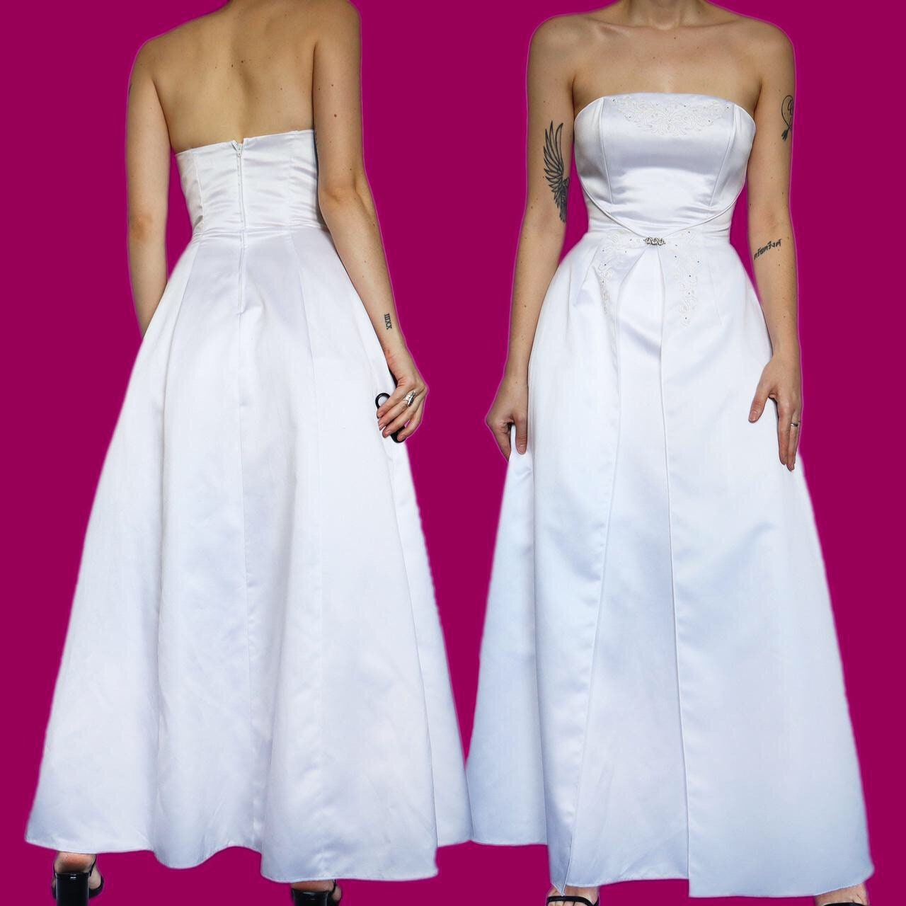 Beautiful white vintage strapless evening wedding dress UK 10