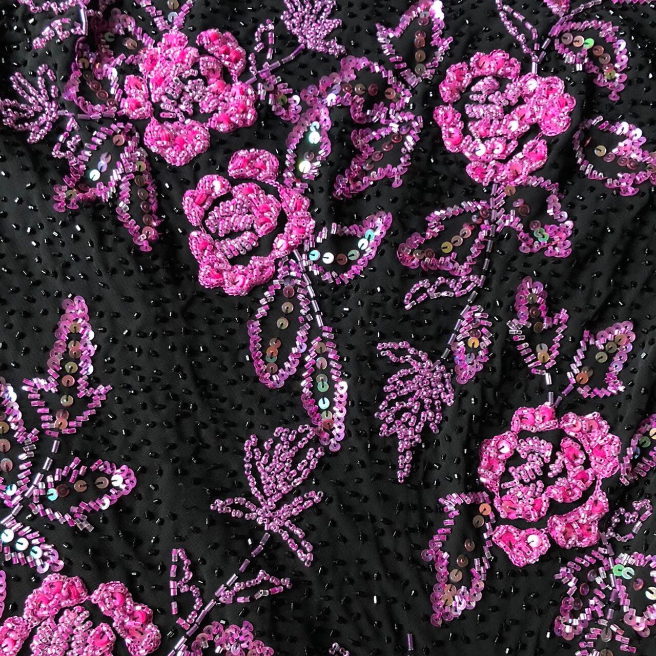 Beautiful vintage John Charles beaded floral evening prom dress UK 10