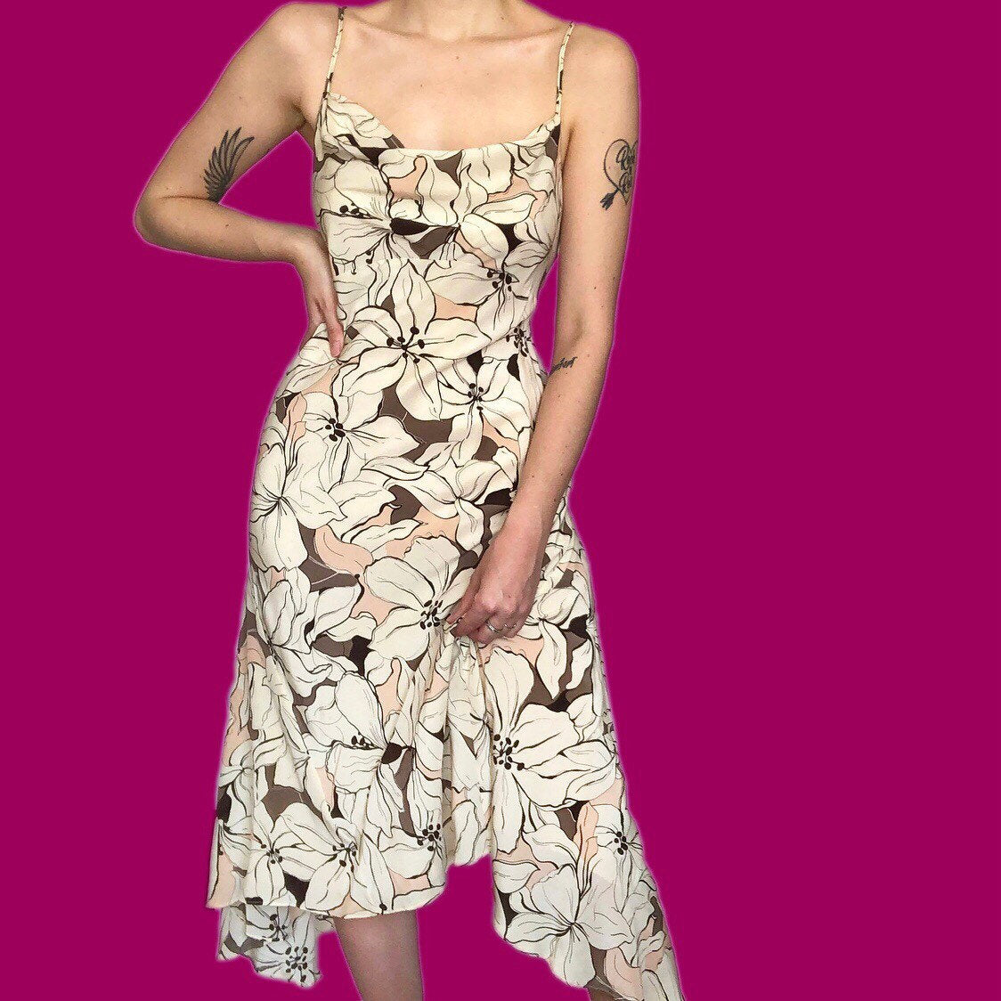 Beautiful 100% silk floral midi slip dress UK 12
