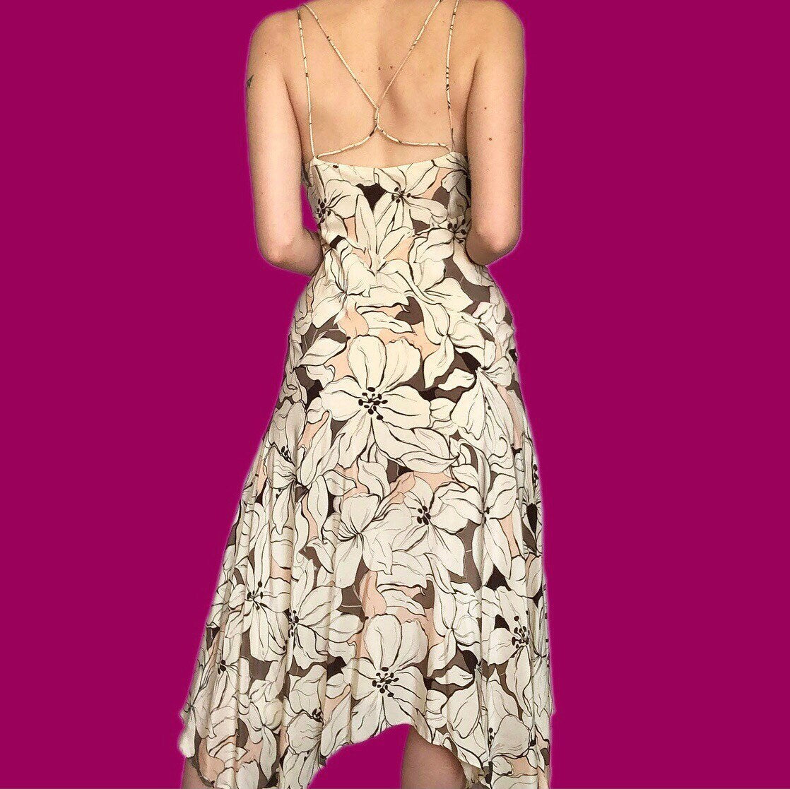 Beautiful 100% silk floral midi slip dress UK 12