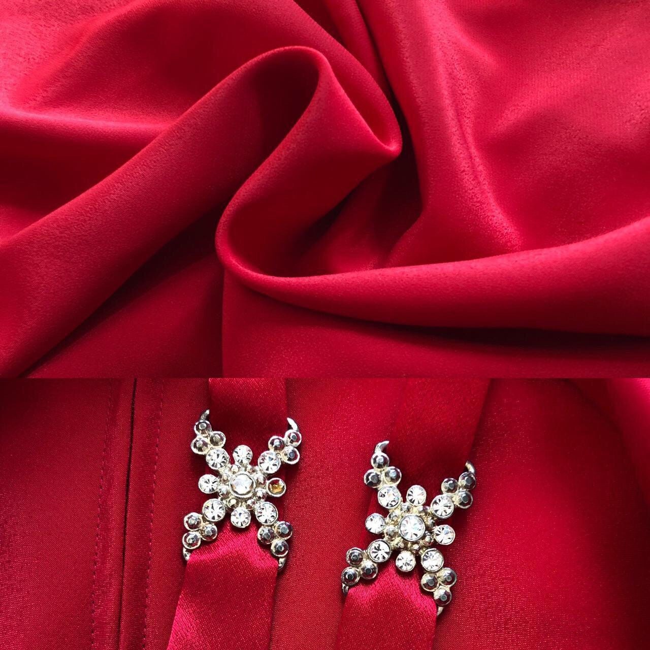 Beautiful vintage diamanté red evening dress with matching shawl UK 16