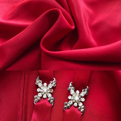 Beautiful vintage diamanté red evening dress with matching shawl UK 16