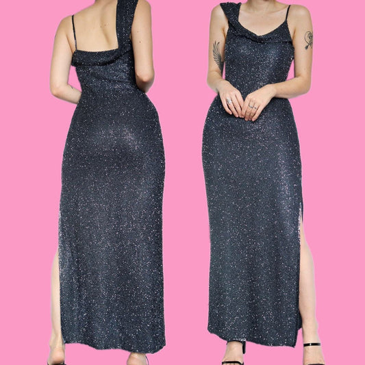 Stunning vintage grey heavily beaded evening prom dress UK 12