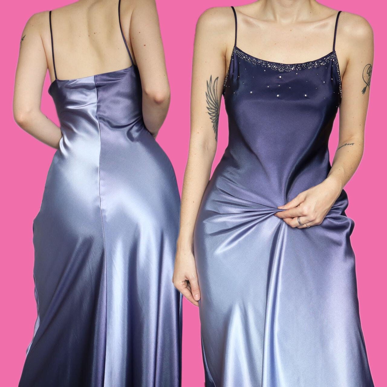 Beautiful vintagr satin ombre slip evening dress UK 10