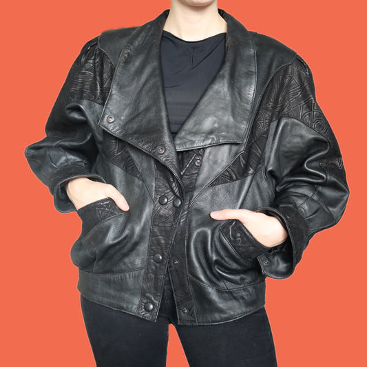Super cool vintage real leather black jacket UK M