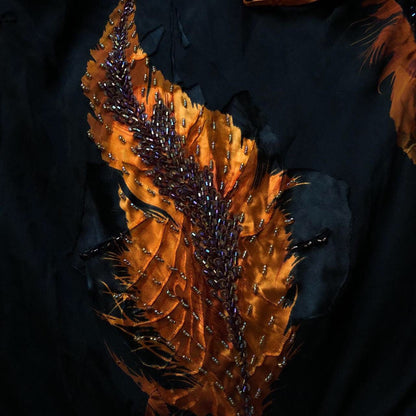 Stunning 100% silk black/orange midi evening dress UK S