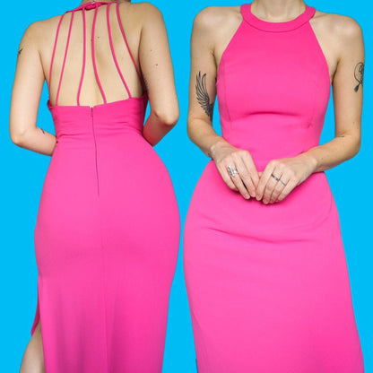 Beautiful vintage Frank Usher bubblegum pink evening dress UK 12