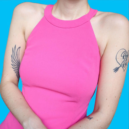 Beautiful vintage Frank Usher bubblegum pink evening dress UK 12