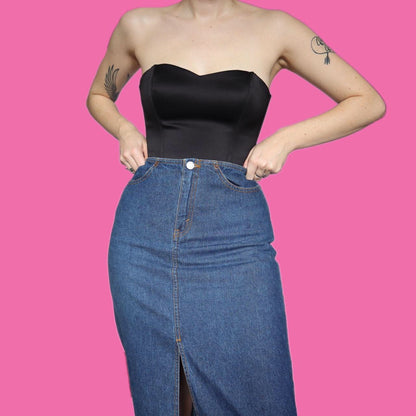 Super cute vintage blue denim midi skirt UK 10