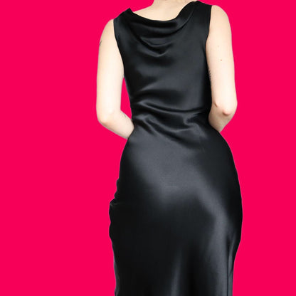 Beautiful Jaeger black silky LBD slip dress UK 10