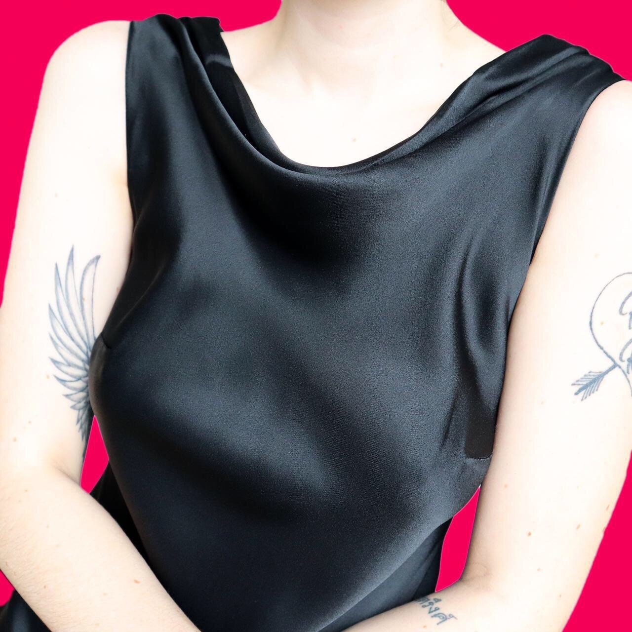 Beautiful Jaeger black silky LBD slip dress UK 10