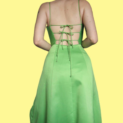 Beautiful vintage bright green a-line evening prom dress UK 10