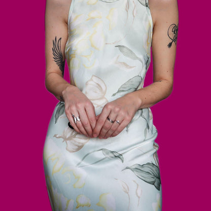 Beautiful vintage silky floral midi evening dress UK 12