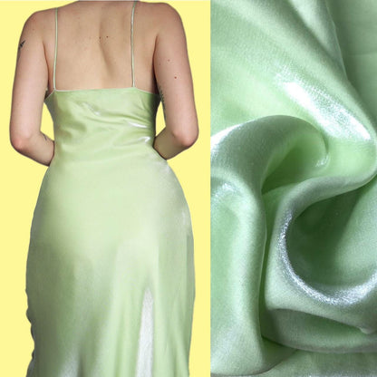 Beautiful vintage green silky evening dress with matching shawl UK 12