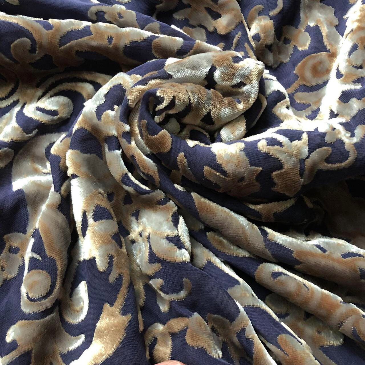 Beautiful silk blend blue/gold velvet evening slip dress UK 10