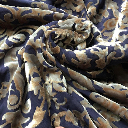 Beautiful silk blend blue/gold velvet evening slip dress UK 10