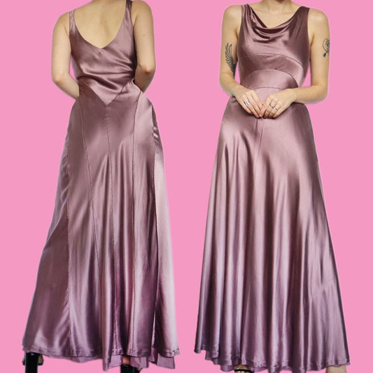 Beautiful lilac 100% silk evening prom dress UK 12