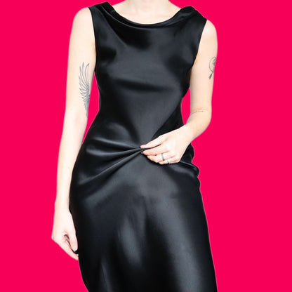 Beautiful Jaeger black silky LBD slip dress UK 10