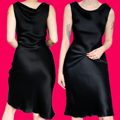 Beautiful Jaeger black silky LBD slip dress UK 10