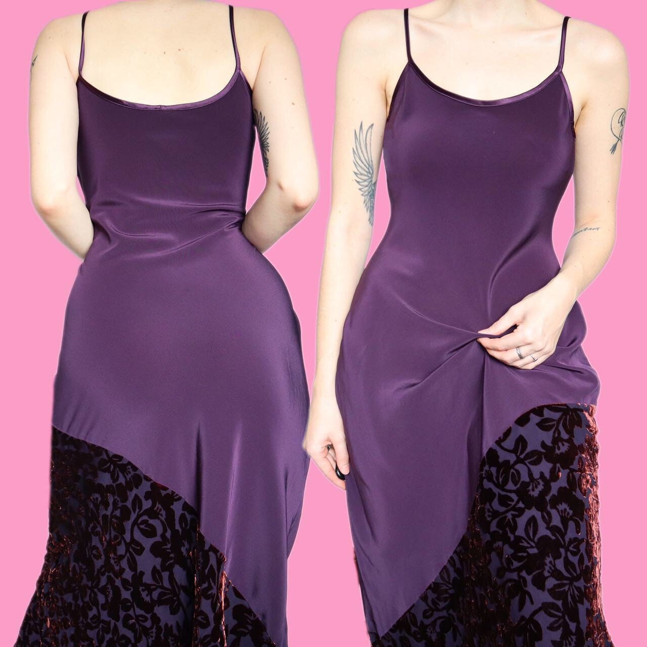 Beautiful Laura Ashley purple vintage midi slip dress UK 10