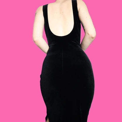 Beautiful vintage Frank Usher black velvet bead/sequin evening dress UK 12