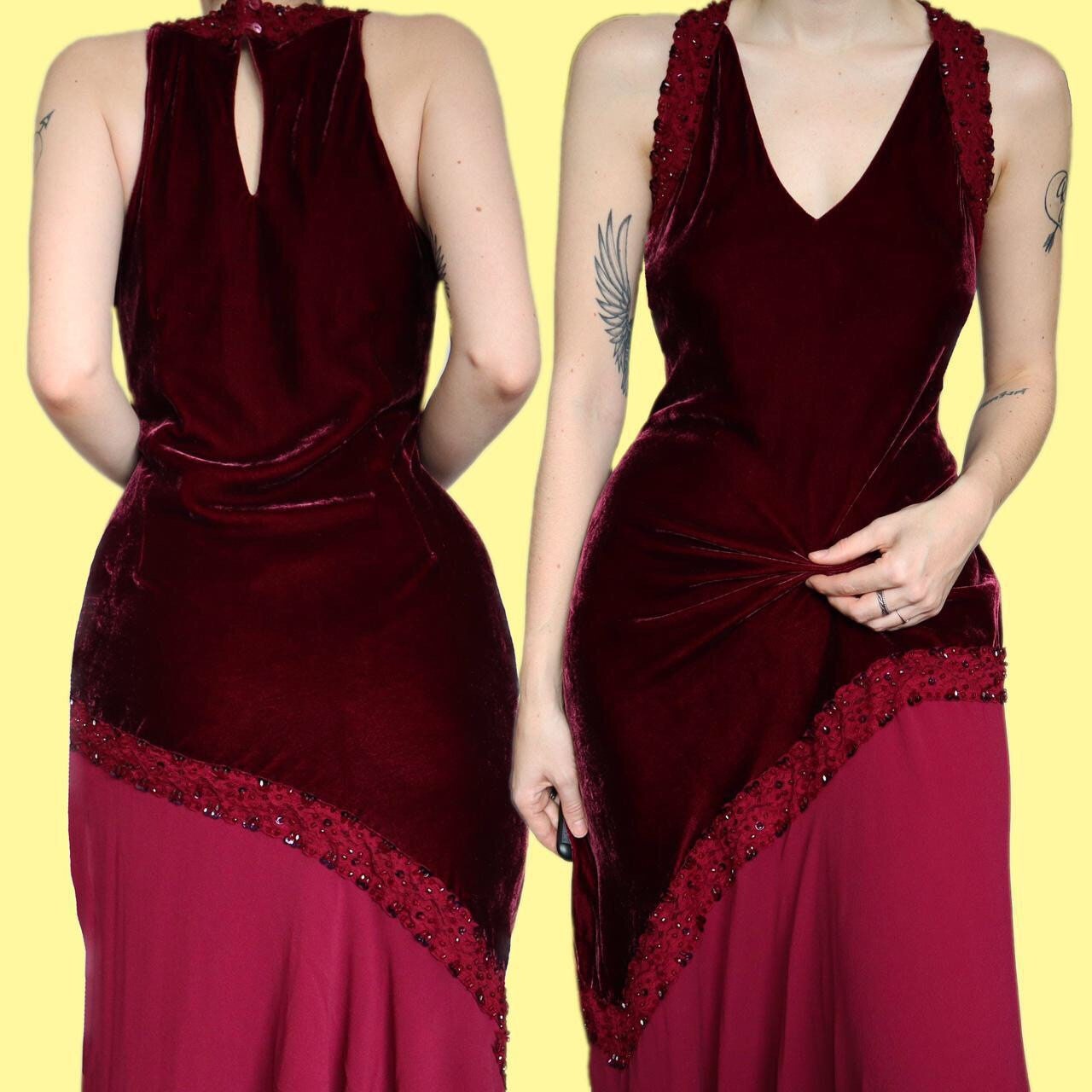 Stunning vintage Laura Ashley red velvet/chiffon evening dress UK 14