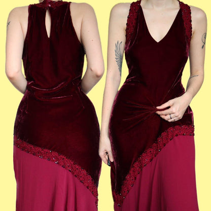 Stunning vintage Laura Ashley red velvet/chiffon evening dress UK 14