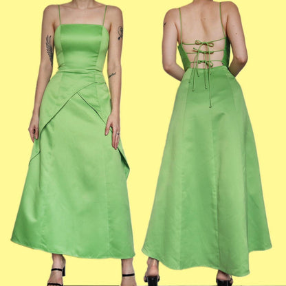 Beautiful vintage bright green a-line evening prom dress UK 10