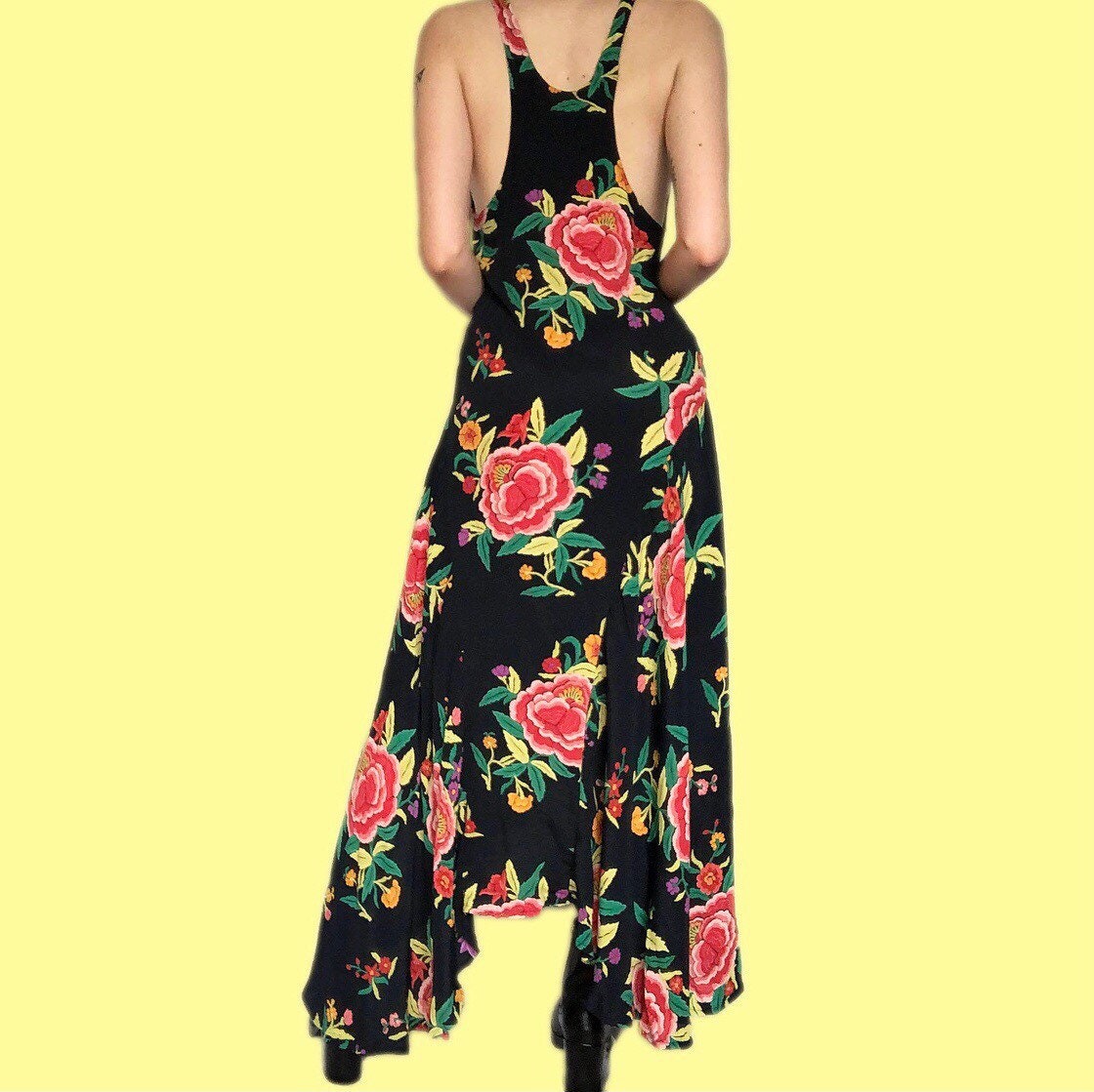 Stunning vintage navy floral a-line maxi dress UK M