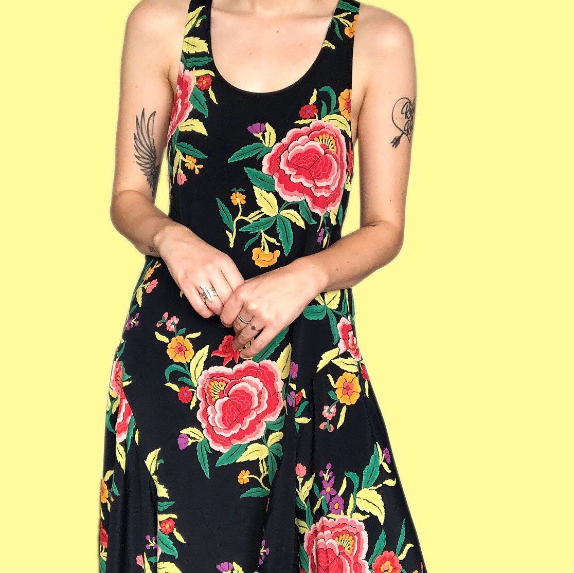 Stunning vintage navy floral a-line maxi dress UK M