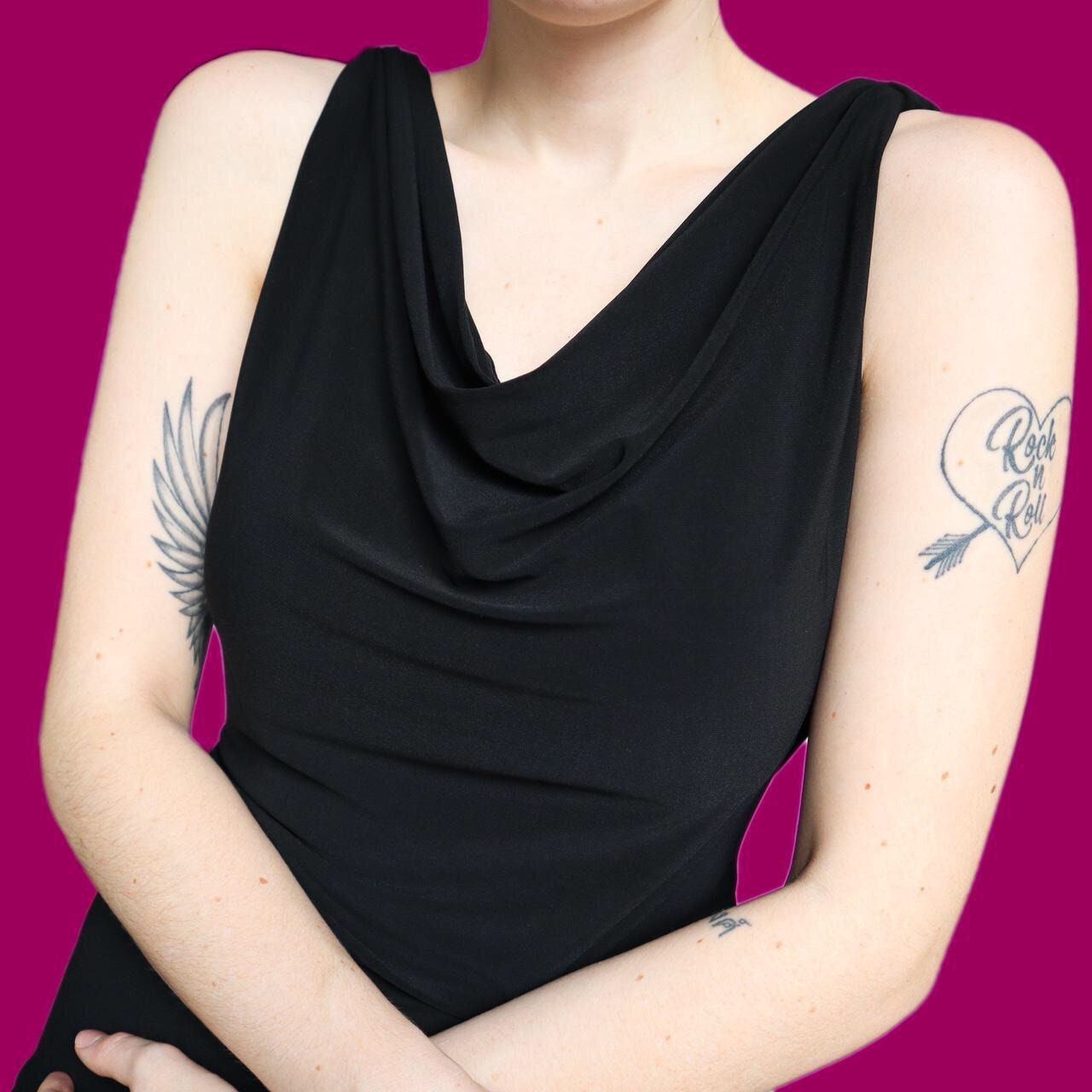 Super chic vintage black stretch low back evening dress UK 18