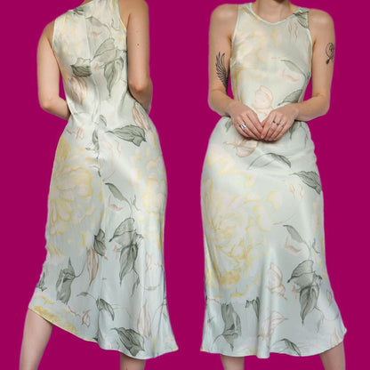 Beautiful vintage silky floral midi evening dress UK 12