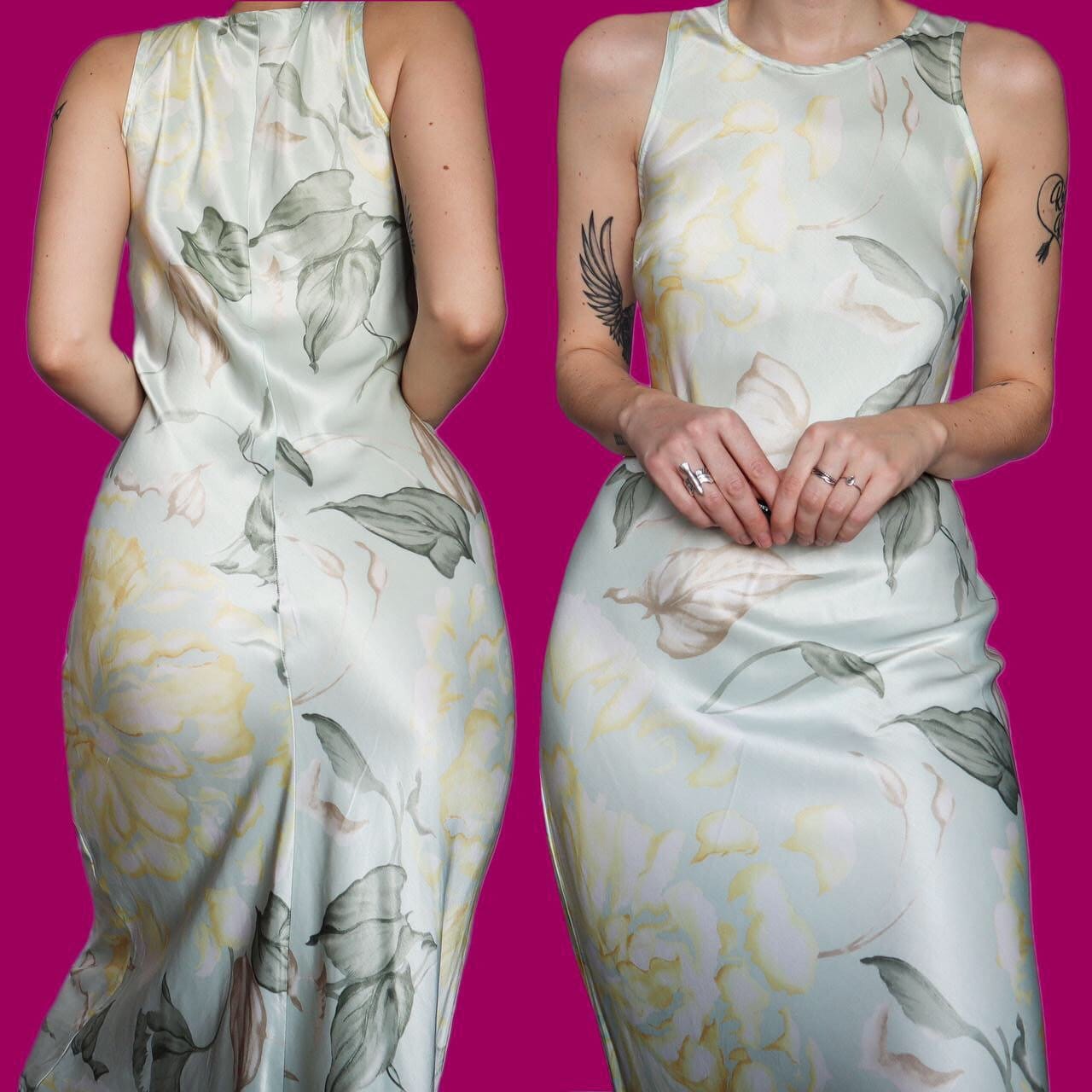 Beautiful vintage silky floral midi evening dress UK 12