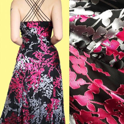 Beautiful vintage black leafy print a-line slip dress UK 10