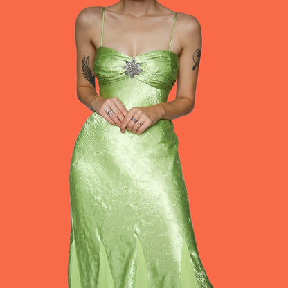 Green diamanté evening prom dress UK 10