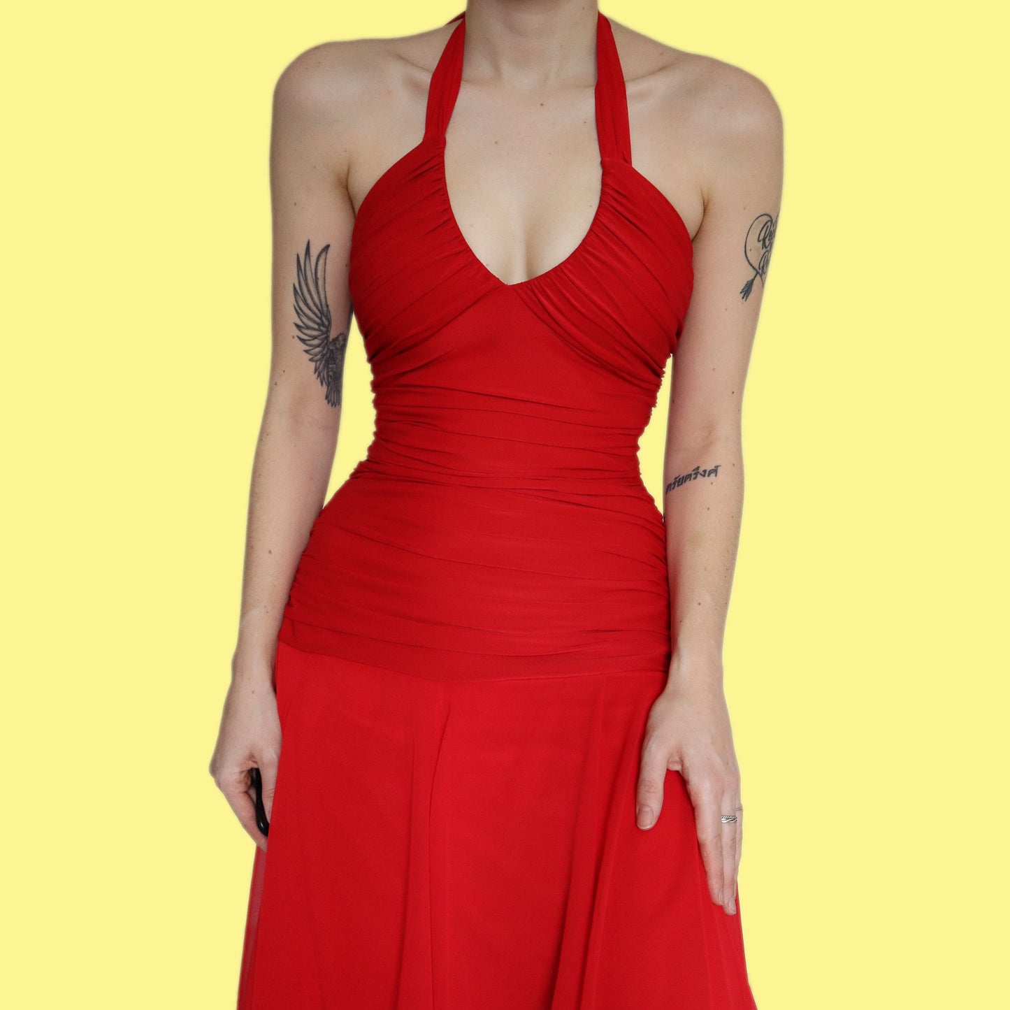 Super cute bright red stretch midi dress UK 12