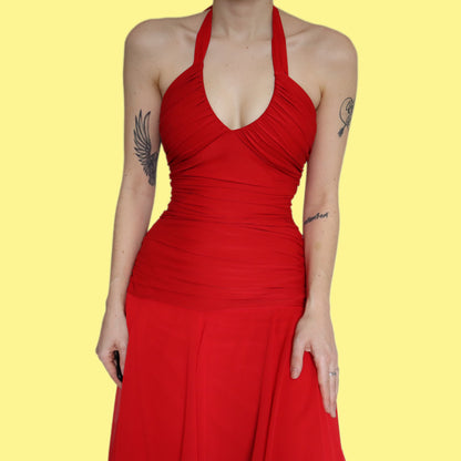 Super cute bright red stretch midi dress UK 12
