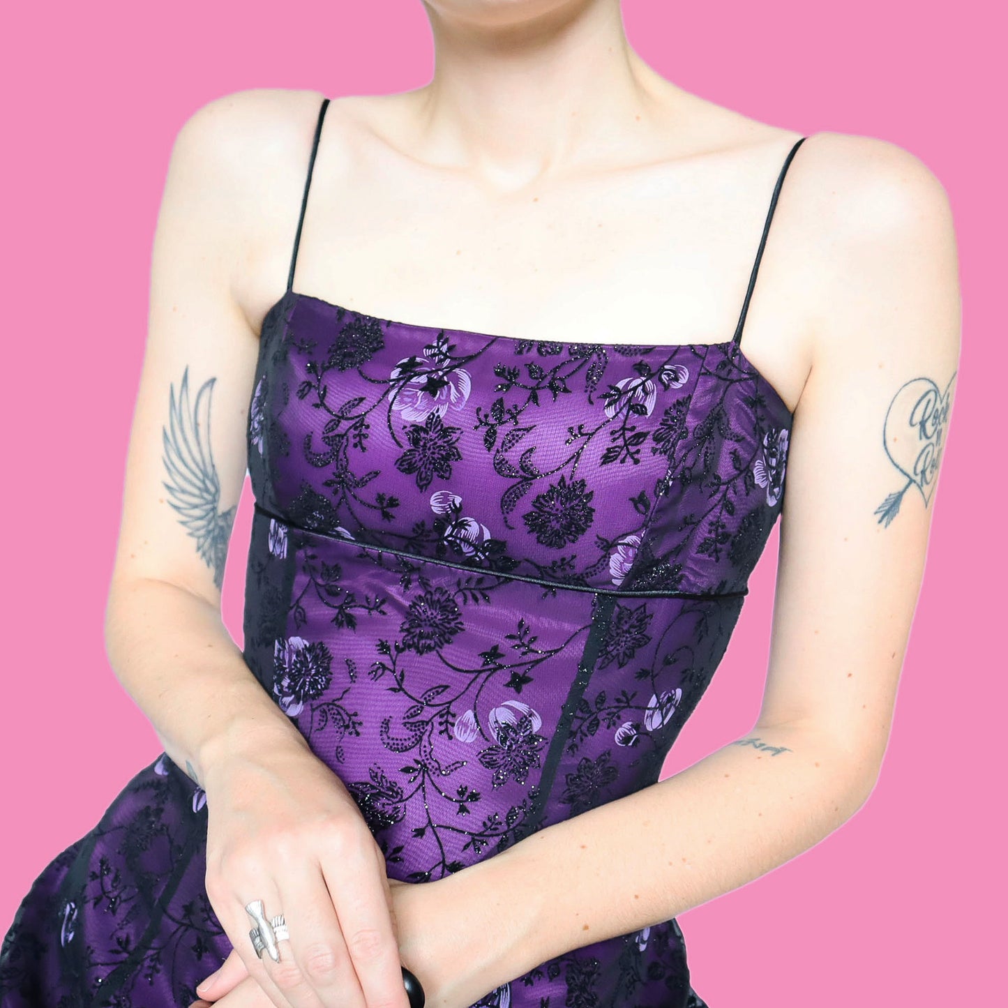 Purple glittery floral a line prom dress UK 8