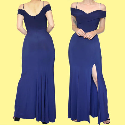 Blue stretch cold shoulder evening dress UK 10