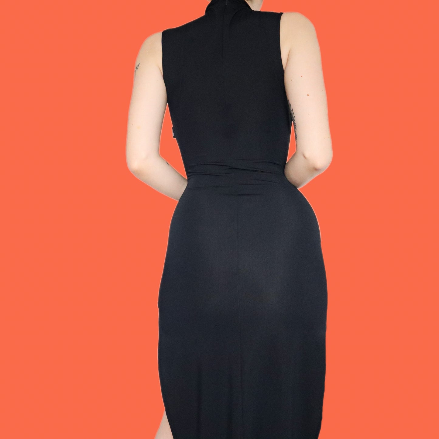 Beautiful designer Nick Coleman black high neck midi dress UK 10-12