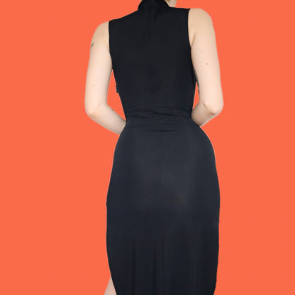 Beautiful designer Nick Coleman black high neck midi dress UK 10-12