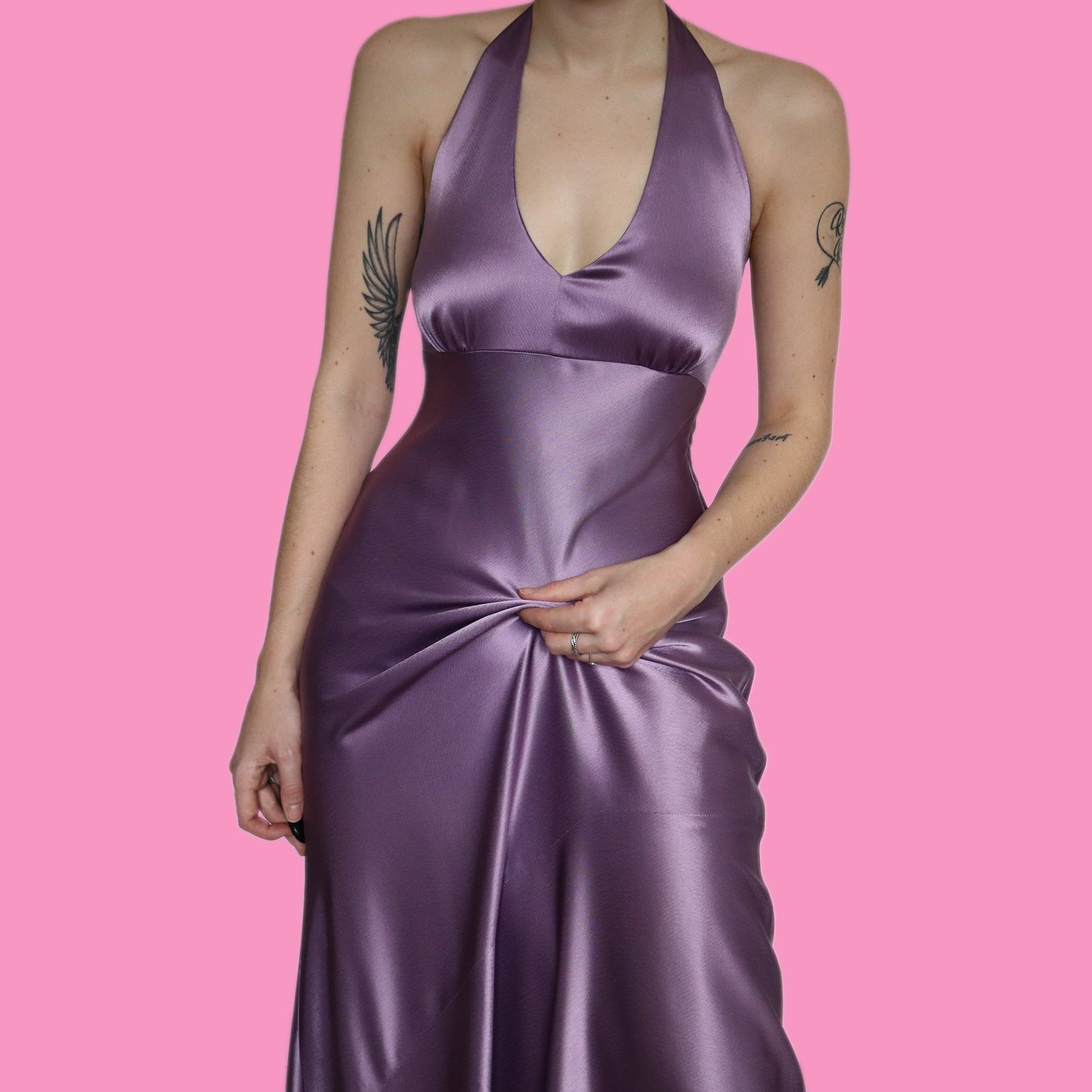 Stunning silky lilac halter neck evening dress UK 10