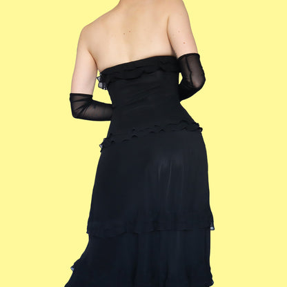 Black strapless pure silk evening dress UK 12